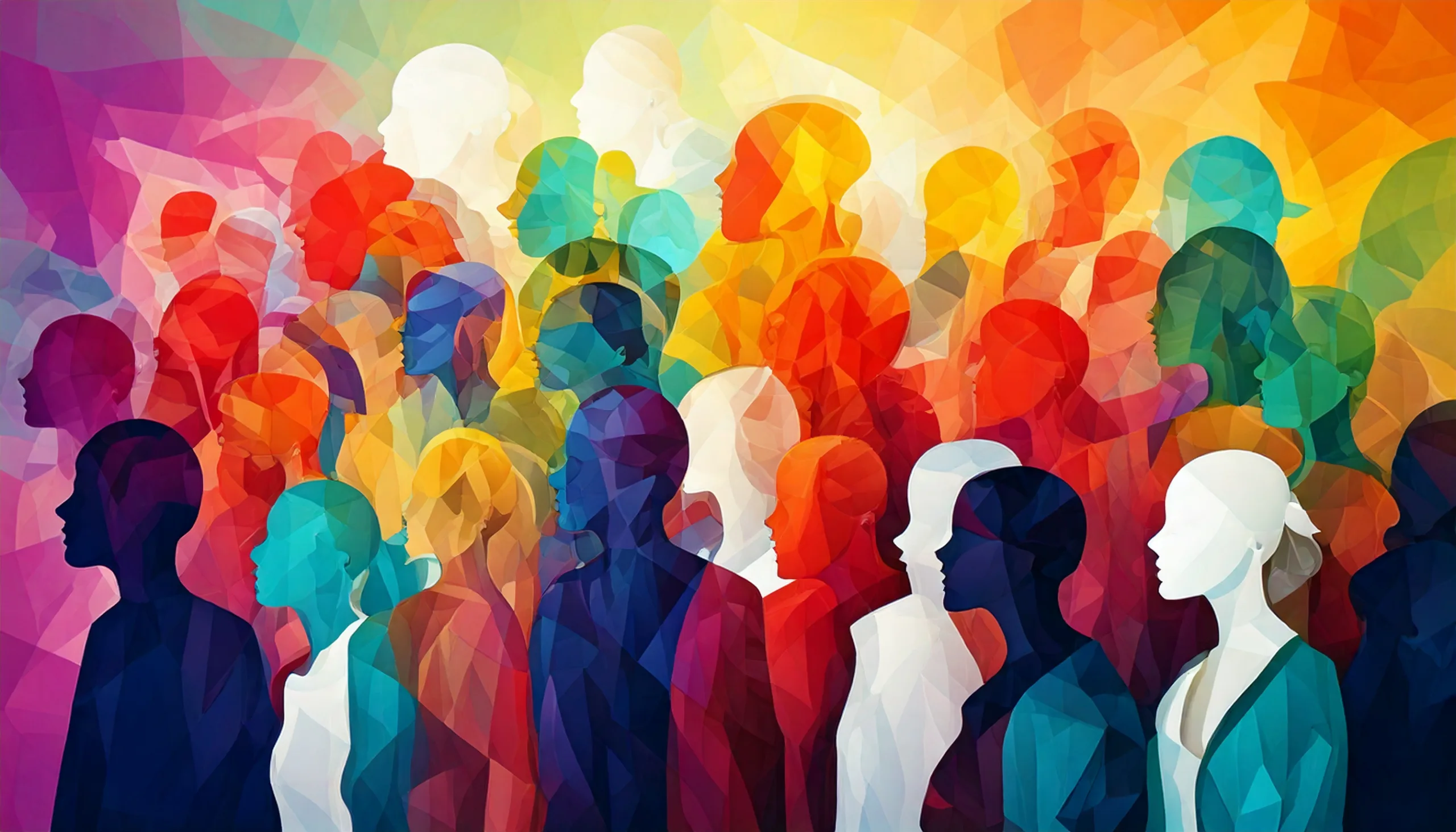 Firefly a colorful abstract image with human silhouettes, illustrating the concept of business relat